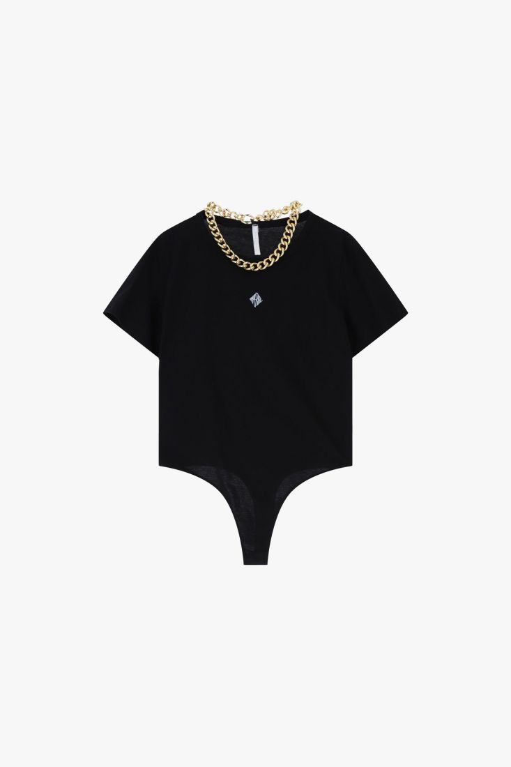 Bodysuit girocollo maniche corte con catena