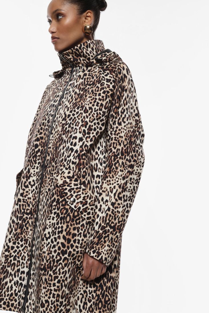 Cappotto con chiusura zip e stampa animalier