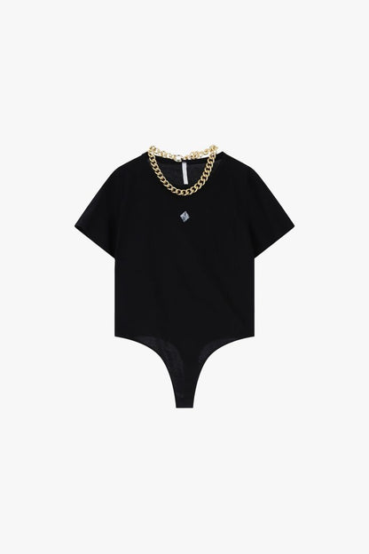 Bodysuit girocollo maniche corte con catena