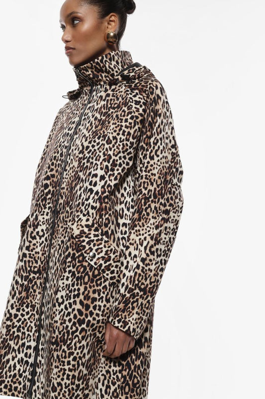 Cappotto con chiusura zip e stampa animalier